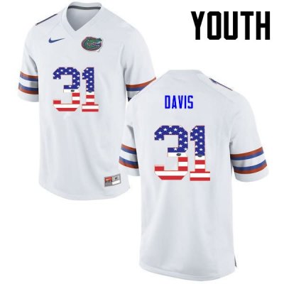 Youth Florida Gators #31 Shawn Davis NCAA Nike White USA Flag Fashion Authentic Stitched College Football Jersey BHP2162EQ